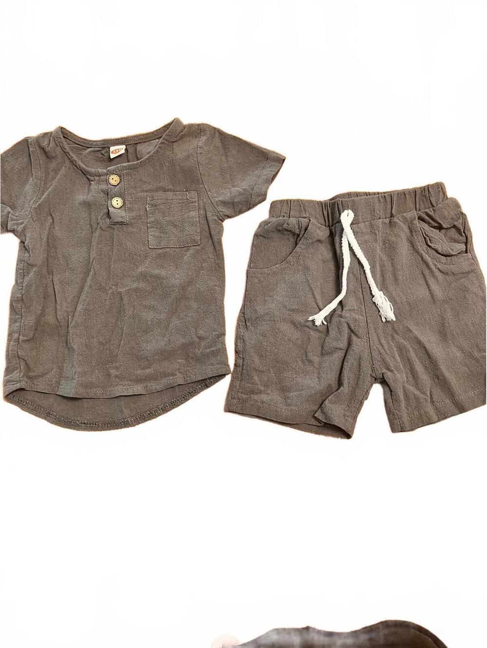 Gray Baby Clothes Set with Short Sleeve Shirt and Shorts